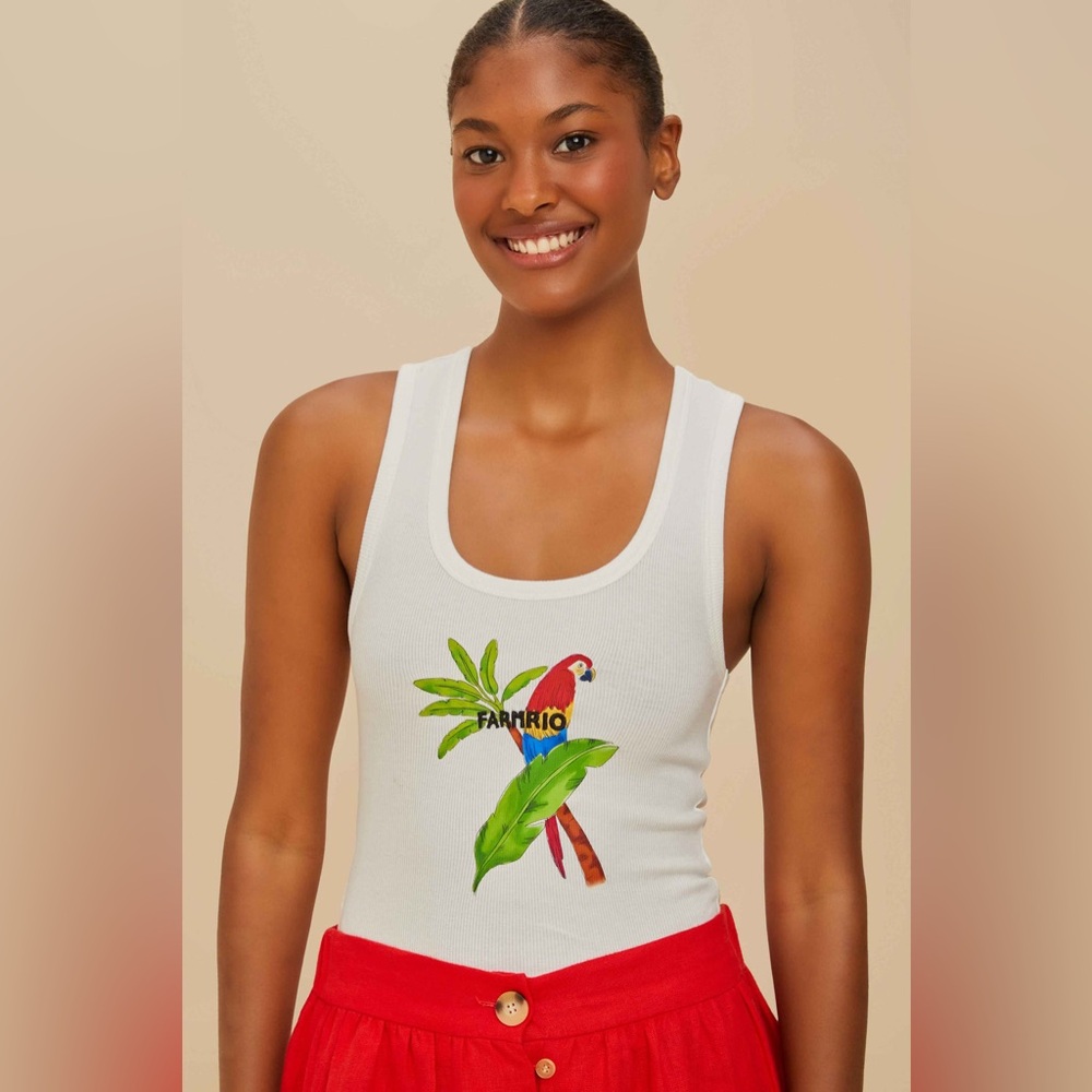 Farm Rio Off-White Farmrio Macaw Tank Top